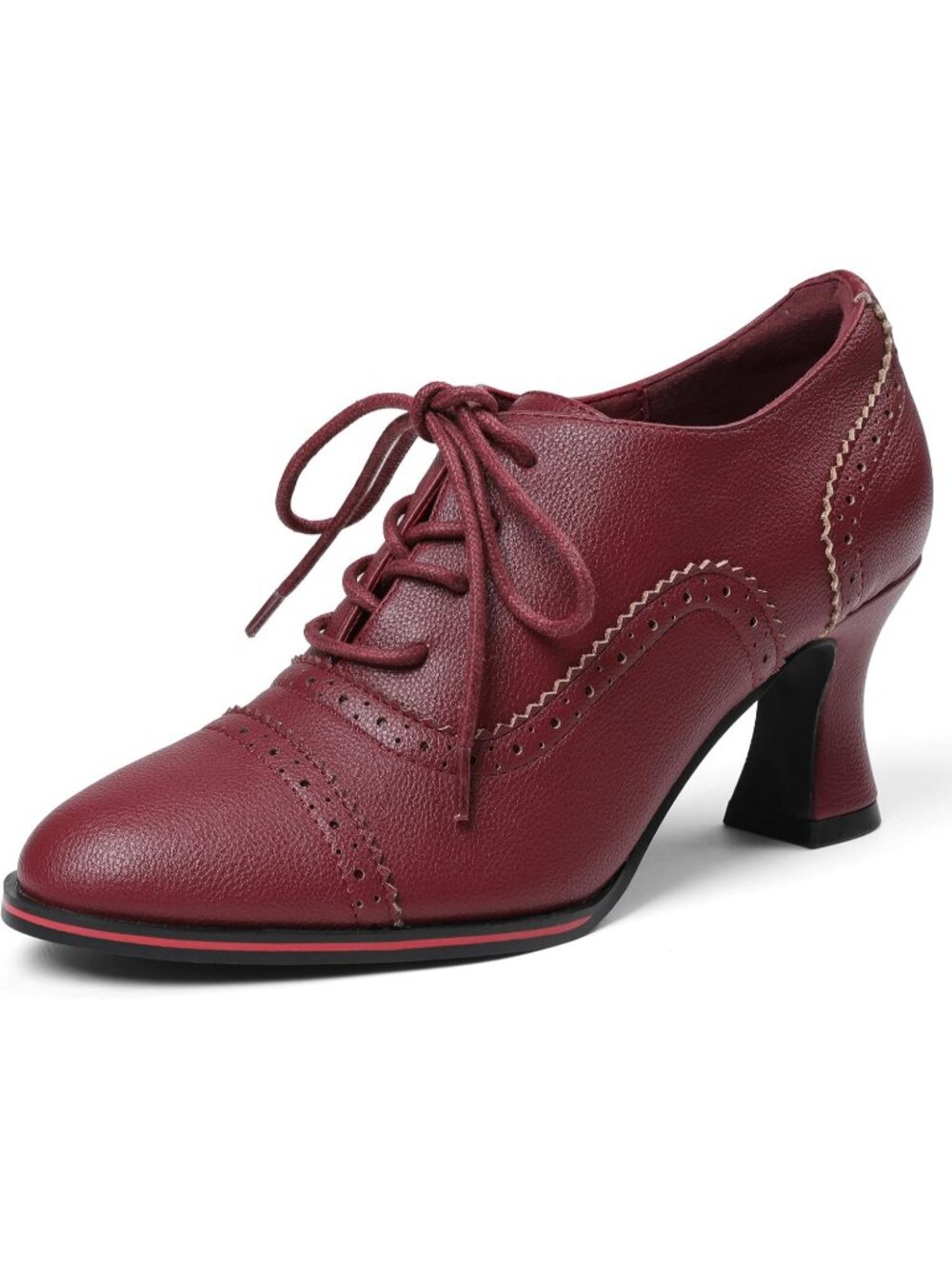Women's Red Vintage Comfortable Chunky High Heel Lace Up Brogues Dress Booties